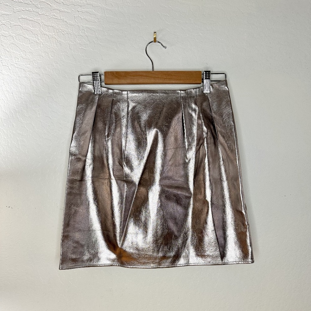 Sugar Lips Metallic Champagne Mini Skirt - Medium M - Faux Leather NWT Sugarlips